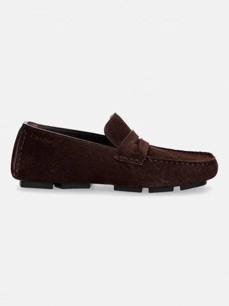 Calvin Klein mokasyny zamszowe SQUARE DRIVER SUEDE brązowe