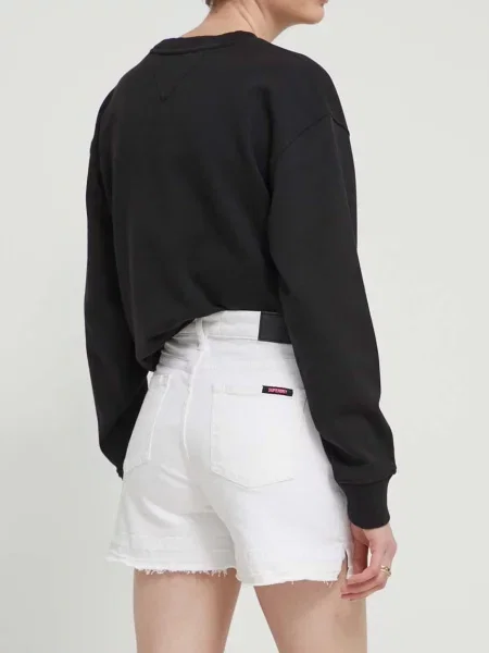 Džínové šortky Superdry hladké medium waist bílá