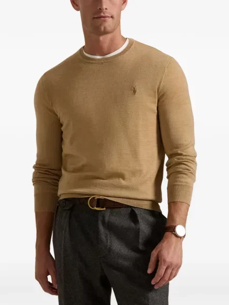 Fleece polo Polo Ralph Lauren με κέντημα με λαιμόκοψη v κόκκινο