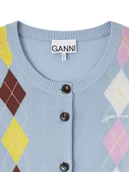 Cardigan Ganni cu model argyle albastru