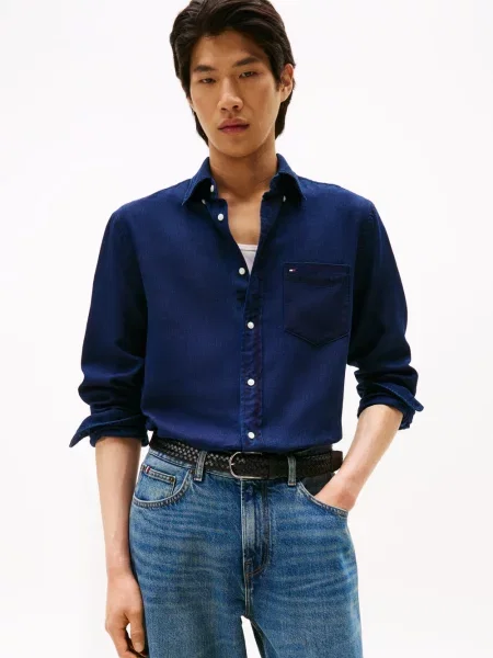 Tommy Hilfiger koszula casual Mężczyźni Regular Fit jednolity L niebieski