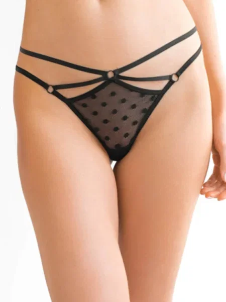 Трусы Kleo в горошек с ремешками черные