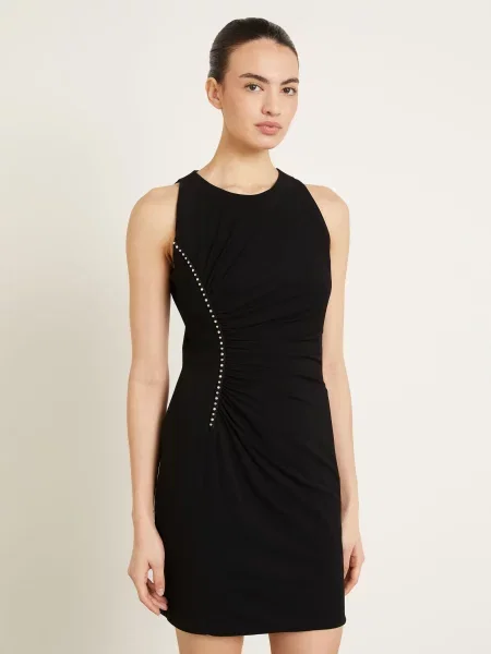 Versace Sukienka Koktajlowa Z Dżerseju Z Kamieniami Ozdobnymi schwarz czarna