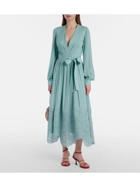 Hodvábne oblekové midi šaty Elie Saab po kolená modrá