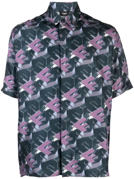 Hedvábná košile Fendi s potiskem fialová
