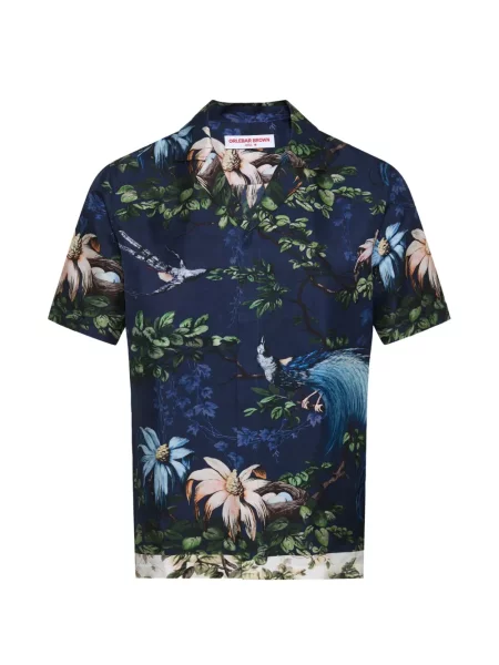 Cămașă Orlebar Brown de mătase cu model floral cu imagine albastru