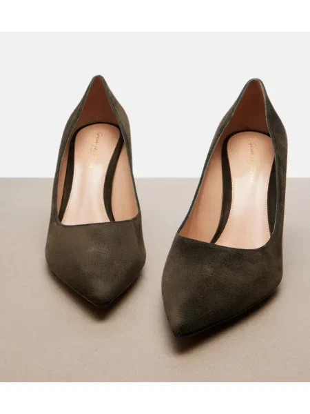 Pantofi cu toc Gianvito Rossi din piele de căprioară verde