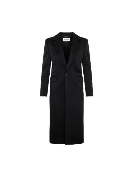 Satynowy płaszcz Saint Laurent czarny