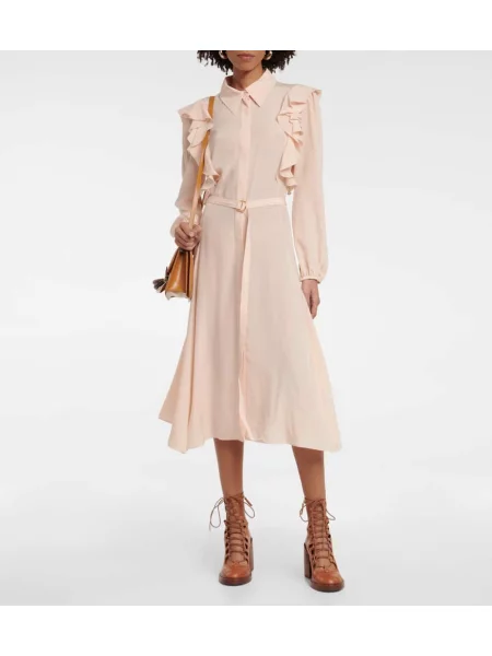 Rochie tip cămașă Chloã© de mătase de costum roz