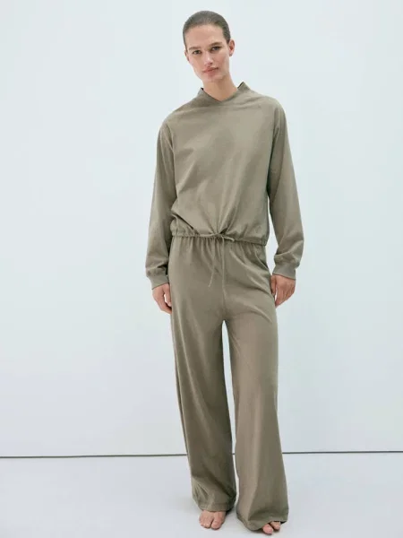 Bluza z miękkiej bawełny ze sznurkiem Kobieta L MANGO zielony