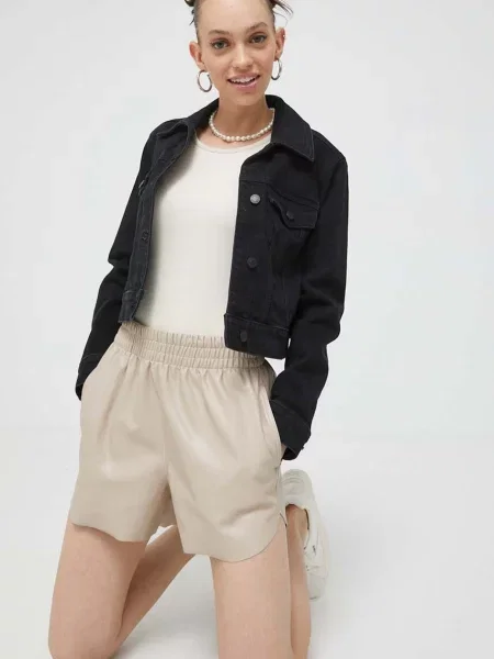 Kraťasy Abercrombie & Fitch hladké high waist béžová