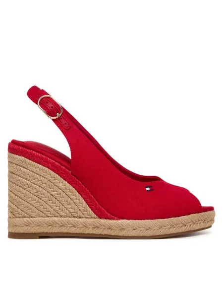 Tommy Hilfiger Espadrile Flag High Wedge Espad Slingback rdeča
