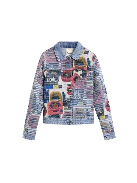Desigual Geacă de primăvară-toamnă albastru denim / verde / roșu carmin alb