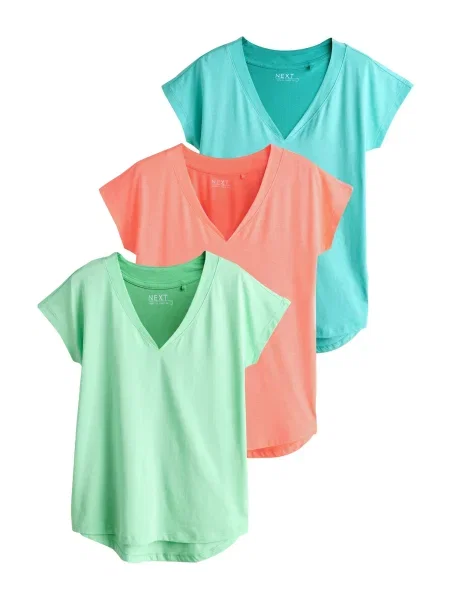 Next Tricou azur / deschis / corai verde