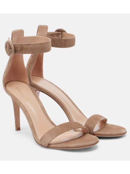 Sandale Gianvito Rossi din piele de căprioară bej
