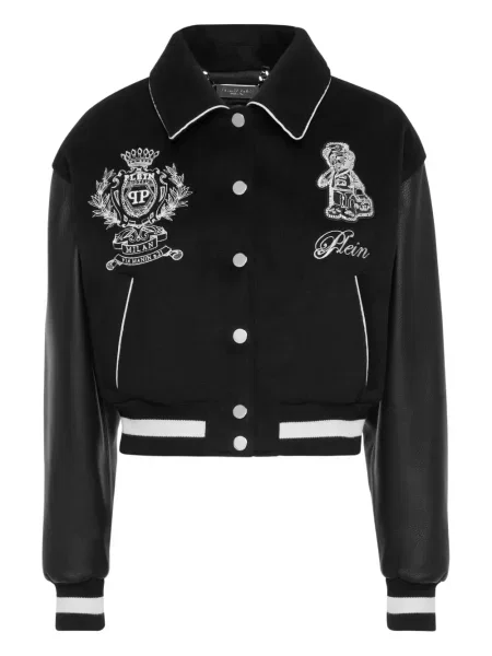 Geanta de piele Philipp Plein cu broderie negru