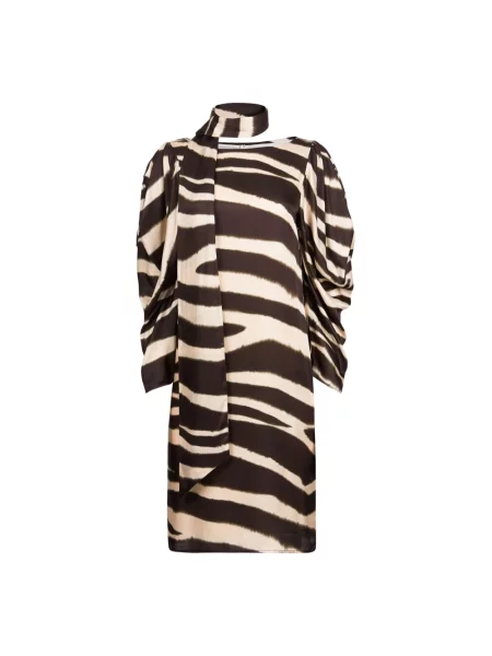 Satynowa sukienka midi Nina Ricci do kolan brązowa