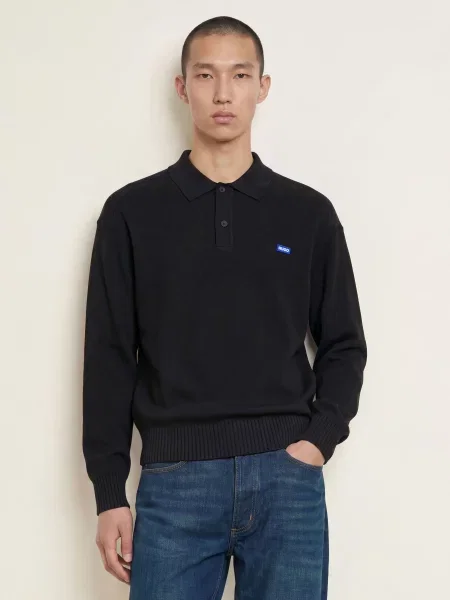 Hugo Pletená Polokošile San Petty Oversized Fit černá