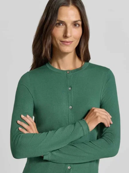Kardigan rozpinany o kroju regular fit z mieszanki z falistym wykończeniem Christian Berg Woman zielony