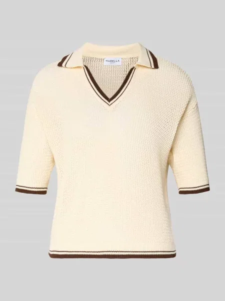 T-shirt o kroju regular fit z imitacji dzianiny model ‘Lembi’ Marella biała