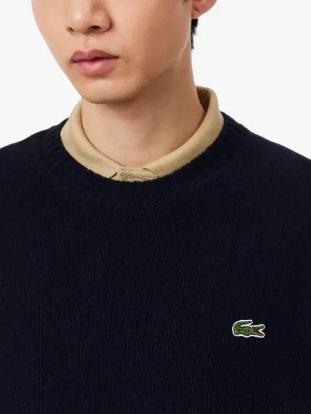Pulover Lacoste de lână cu autograf albastru