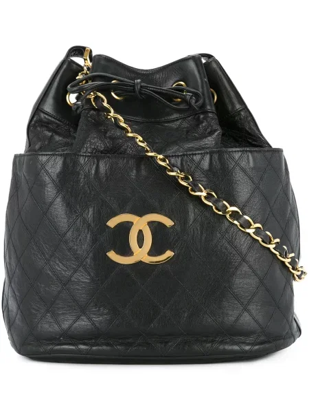 Prošívaný stahovací šňůrka náhrdelník Chanel Pre-owned černý