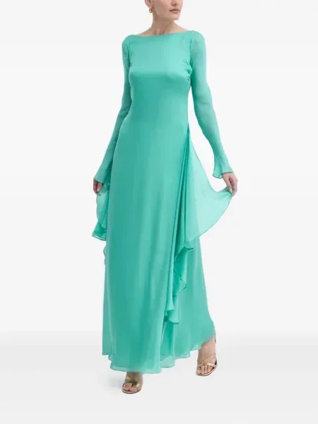Rochie maxi Luisa Spagnoli cu volane de costum verde