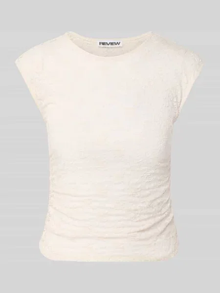 T-shirt z koronki z marszczeniem przy szwie bocznym Review biała
