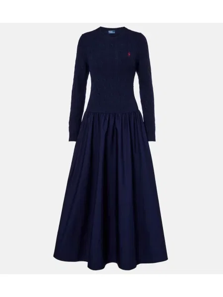 Rochie maxi Polo Ralph Lauren de lână de costum albastru