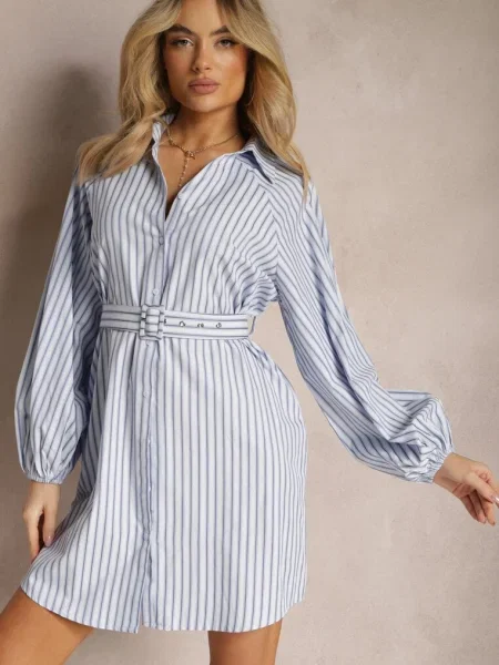 Rochie Cămașă Bleumarin Cu Dungi Decorative Lasenella albastru