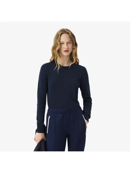 Lacoste Sweter 3D Z Okrągłym Kołnierzykiem Granatowy niebieski