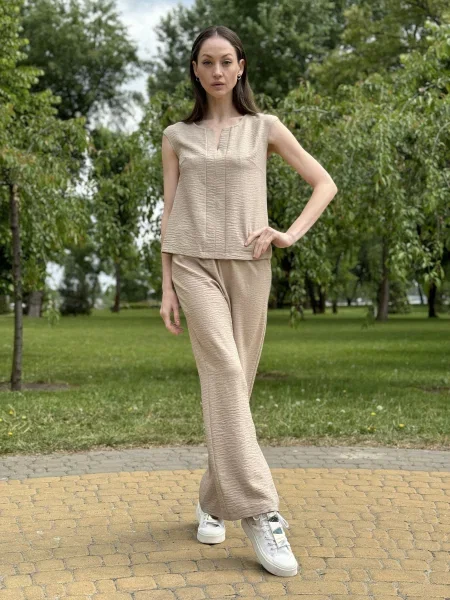 CAT ORANGE Штани повсякденні Льон/віскоза бежевий