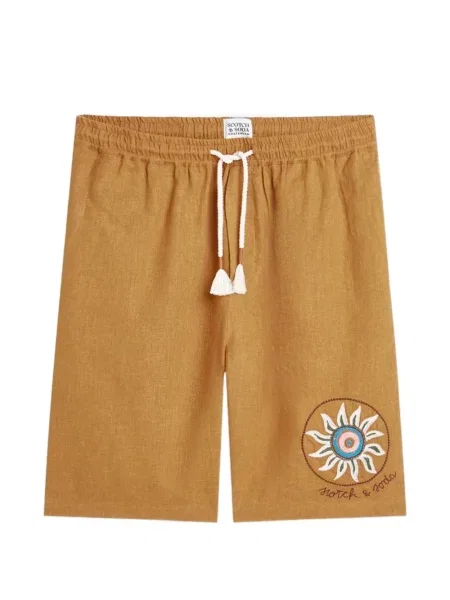 Pantaloni scurți Scotch & Soda cu broderie cu cordon maro