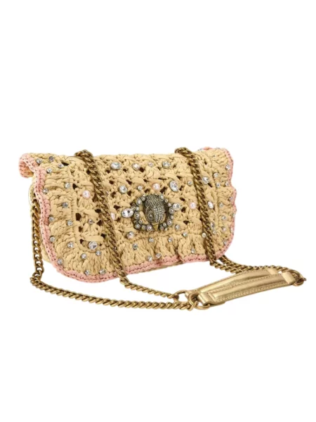 Torebka crossbody Kurt Geiger z kamieniami skórzana beżowa