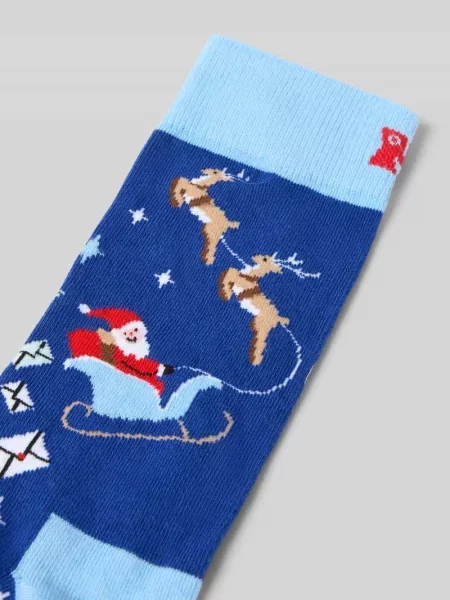 Skarpety z elastycznej mieszanki bawełny z wyhaftowanym logo Happy Socks niebieskie