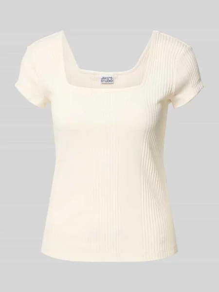 T-shirt w efekt prążkowania z prostokątny dekolt Jake*s Studio Woman