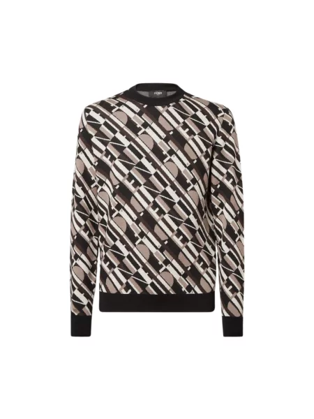 Dzianinowy sweter Fendi w geometryczne wzory czerwony