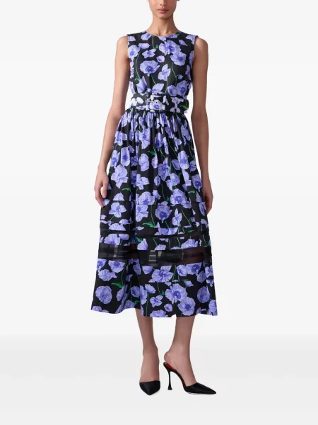 Rochie midi Carolina Herrera cu model floral cu imagine până la genunchi negru