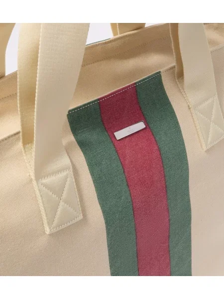 Geantă Gucci cu dungi din canvas bej