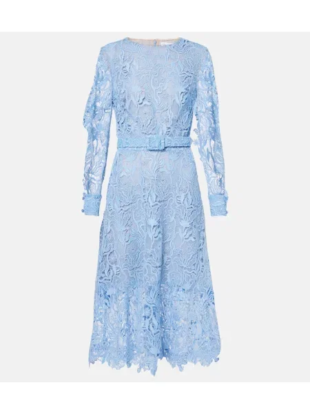 Koktejl obleka Oscar De La Renta s cvetličnim vzorcem s čipko modra