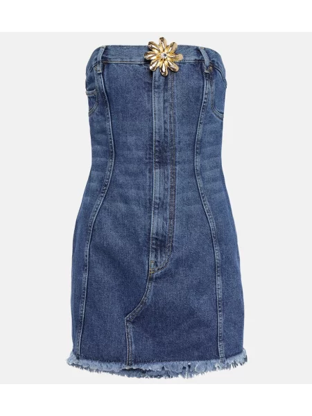 Denim obleka Area s cvetličnim vzorcem modra