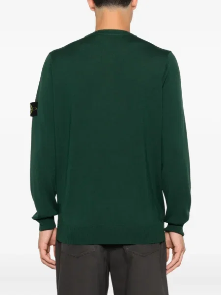 Pulover Stone Island cu decolteu rotund cu strasuri verde