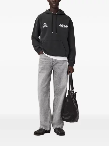 Суичър с качулка Allsaints с принт черно