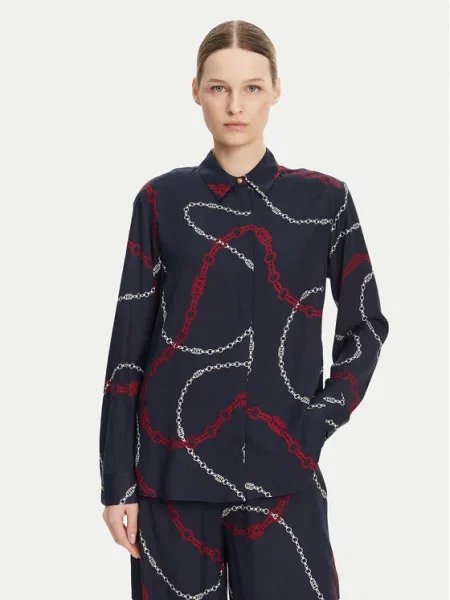 Риза Tommy Hilfiger дамска със свободна кройка с класическа яка тъмносиньо