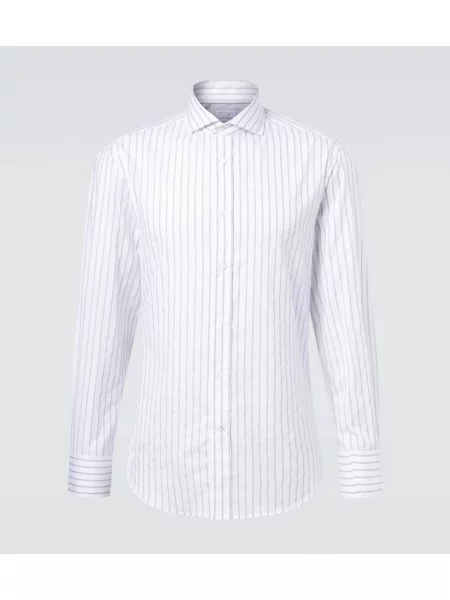 Pruhovaná poplínová košile Brunello Cucinelli bílá