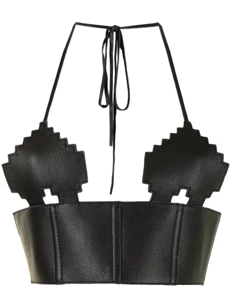 Top Natasha Zinko din piele cu motiv cu inimi negru