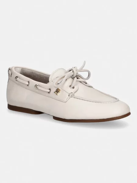 Pantofi Tommy Hilfiger Th Sleek Leather Boat Shoe Écru bej