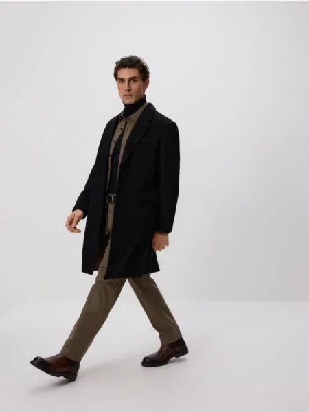 Reserved Подовжене пальто з високим вмістом вовни чорний
