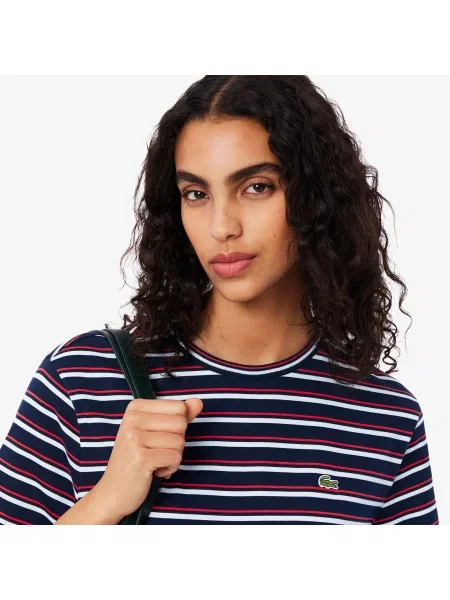 Lacoste T-Shirt Z Okrągłym Dekoltem W Paski Regular Fit granatowy