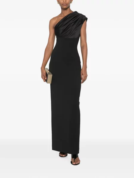 Rochie maxi Solace London drapată cu un umăr gol negru